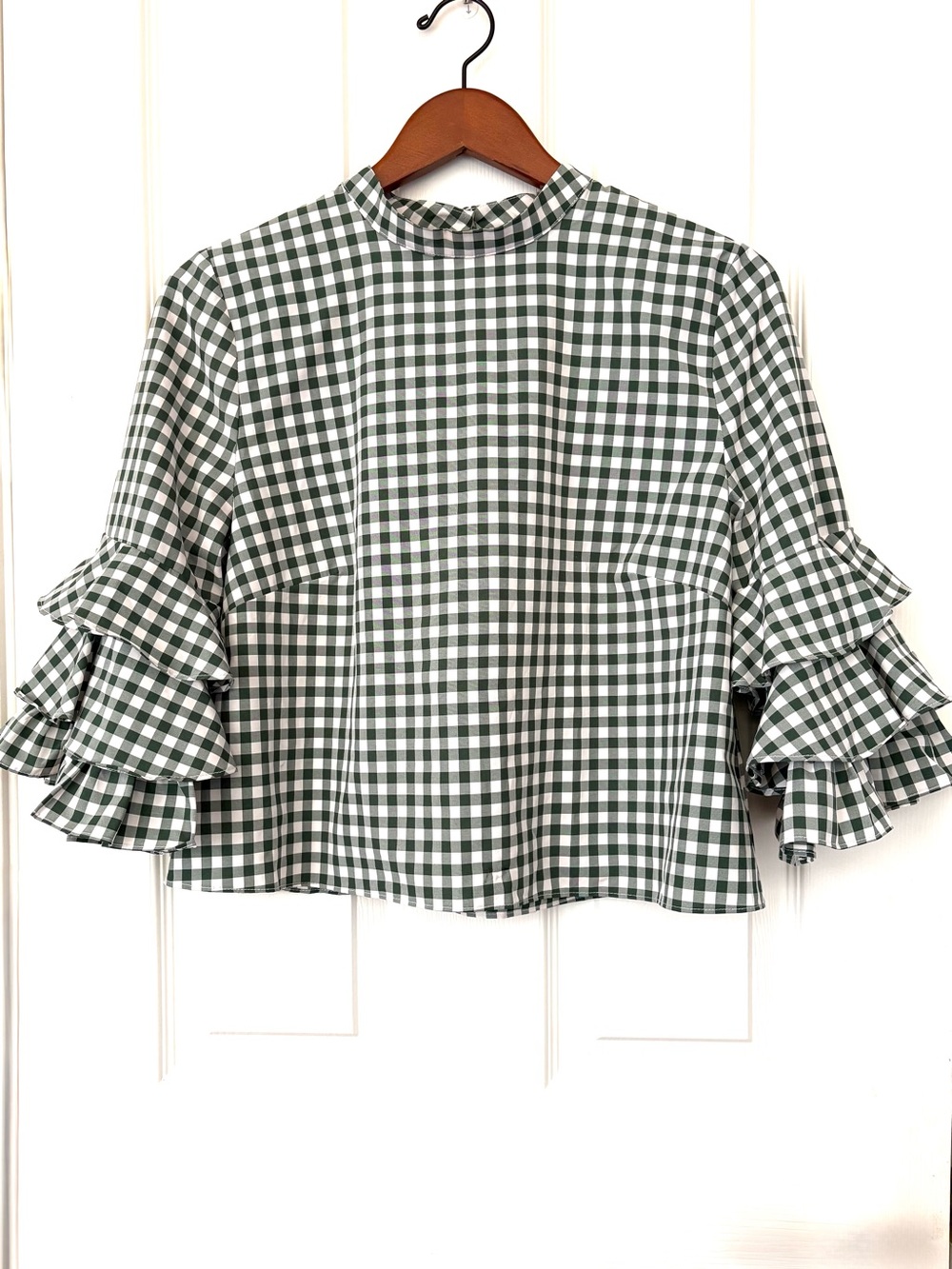 Anthropologie Sunday in Brooklyn Gingham Ruffle Sleeve Blouse